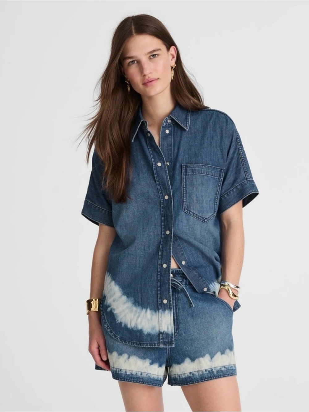 Madewell Shibori dyed Denim Short Sleeve Shirt